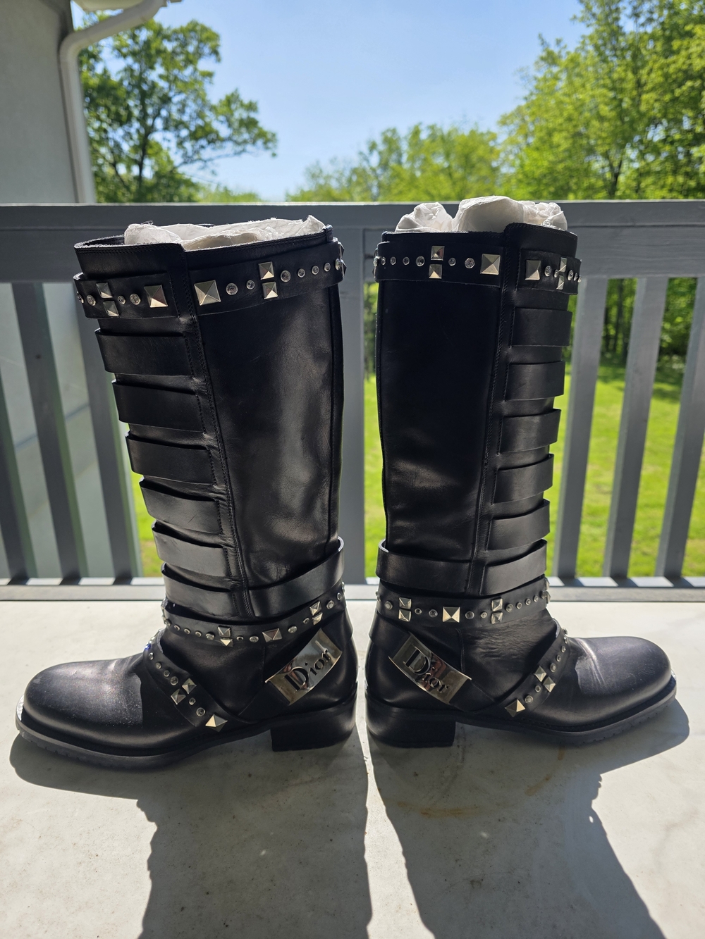Dior Black Studded Leather Riding Boots